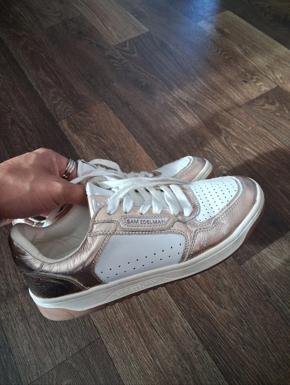 Sam Edelman Harper Sneakers Women's White & Rose Gold Leather Sz 7.5